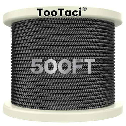 TooTaci T316 Stainless Steel Cable Railing Kit - 500FT 1/8 Black Wire Rope, 7x7 Flexible Strands, 1800LB Marine Grade Cable - Durable Outdoor Deck Railing Wire for Balcony, Fence, Stair, DIY Projects