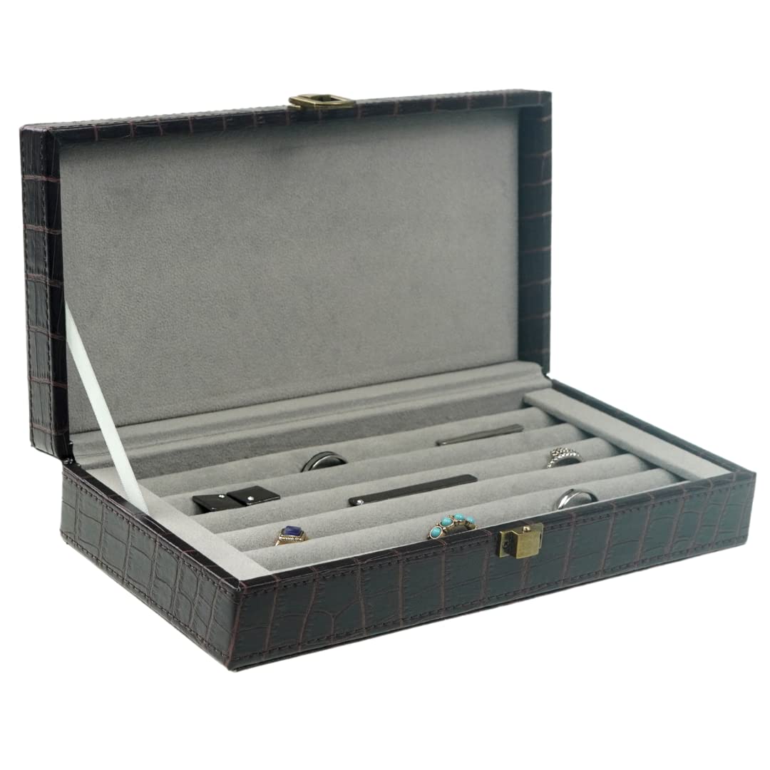 Decorebay Iconic Vegan Crocodile Leather Cufflink, Ring Storage Box and Organizer