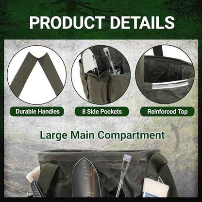 Denifiter Professional 16oz Waxed Canvas Garden Tool Tote - Extra Large Waterproof Storage with 8 Pockets & Reinforced Base | Durable Carrying Case for Gardening, Landscaping & Outdoor Work
