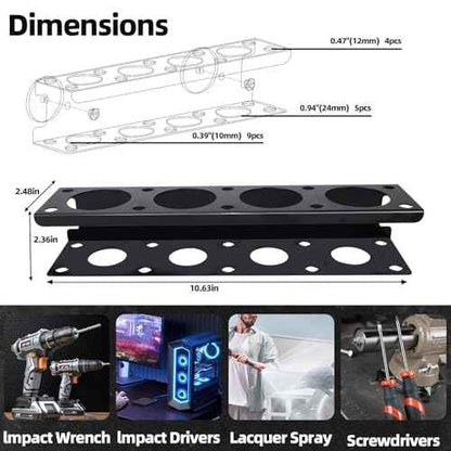 Magnetic Power Tool Organizer Rack - Heavy Duty Metal Organizer Rack for Cordless Drill,Screwdriver,Screw with 4 Stainless Steel cup for Tool Cart,Pegboards,Workbench,Garage,Toolbox