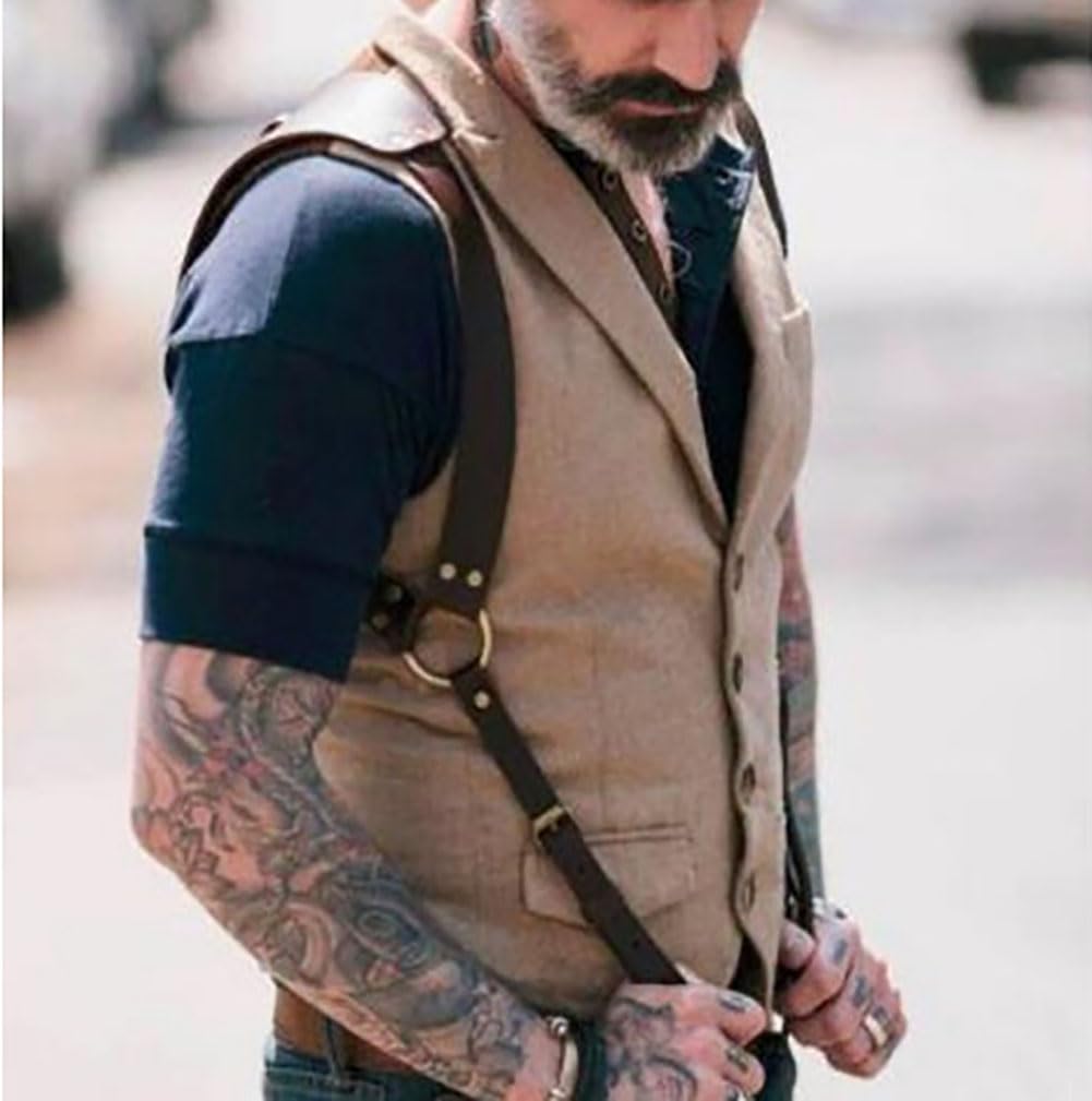 FTmgg@qq Men's Leather Body Chest Harness Suspenders Adjustable Buckle Shoulder Armors Straps Punk Black Belt Club Party Rave Costumes