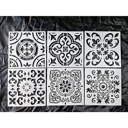6pcs Reusable 8x8 Inch Mandala Stencils Painting, Stencils for Painting Floors, Wall Templates for Painting