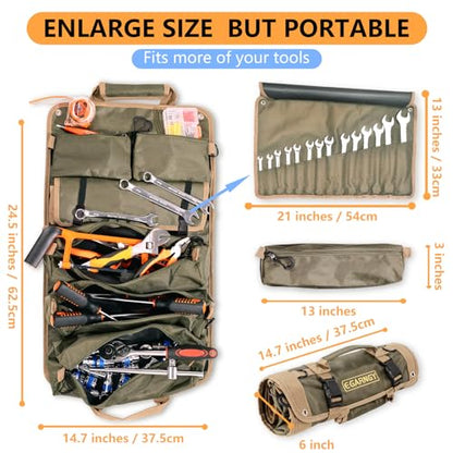 Tool Roll Up Bag, Large Tool Bag Organizer for Electrician, Heavy Duty Detachable with 3 Big Tool Pouches, 1 14-pocket Wrench Organizer, 2 Small Storage Tool Bag, Gift for Men/Dad/Him