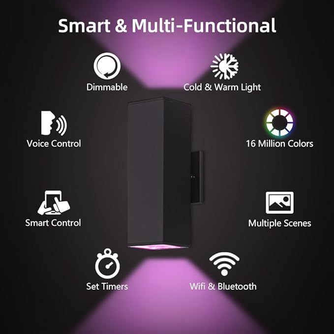 KIZON Smart Outdoor Wall Lights RGBCW Color Changing, Modern Dusk to Dawn Outdoor Sconce Lights Up and Down Lighting, Exterior Light Fixture for House Porch Garage, Works with Alexa, ETL Listed