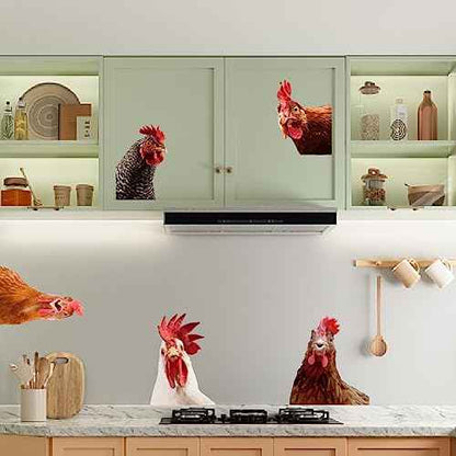 SUPERDANT Funny Rooster Wall Decals Farmhouse Cabinet 5pcs Chicken Wall Stickers Kitchen Outside Chicken Coop Farm Animals Wallpaper Art Realistic Style Peel and Stick Removable Farm Decoration