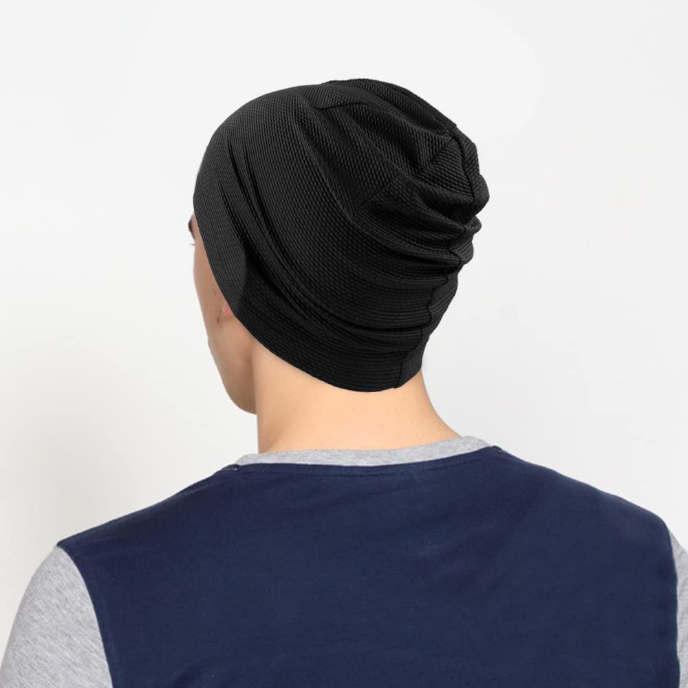 WTACTFUL Cooling Skull Cap for Men Women Running Cap Fashion Bicycle Cycling Sport Caps Headscarf Soft Skull Cap Thin Hat Slouchy Beanie for Hiking Baseball Riding Summer 2-Pack Black