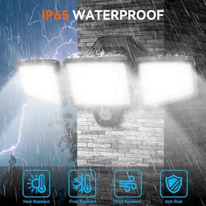 LED Security Lights Motion Sensor Outdoor Lights, 5000K Daylight, IP65 Waterproof, Dusk to Dawn, 3-Head Motion Detected Flood Light for Garage, Yard, Porch, 2Pack