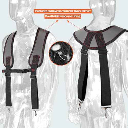 Tool Belt With Suspenders, 22 Pockets Tool Bag Multi-Functional Adjustable Waist Tool Belt, Heavy Duty Tool Organizer Suitable for Framers, Carpenter, Electrician,Construction (light gray, middle)