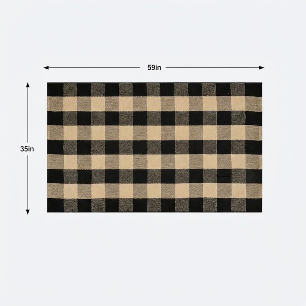 SKYPEA Brown and Black Buffalo Plaid Rug 3' x 5', Washable Farmhouse Non-Slip Checkered Doormat, Indoor Outdoor Floor Mat for Living Room, Bedroom, Entryway, Kitchen, Laundry Room