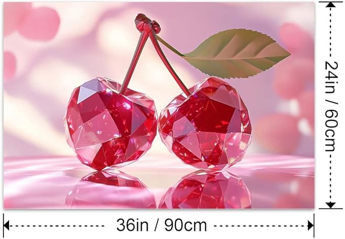 Yesad Cherries Art Print, Kitchen Wall Art Pictures Poster Pink Wall Décor for Dorm Living Room Bedroom Cabin Kitchen Wall Décor Fruits Wall Art (Unframed,36”x24”, Cherry)