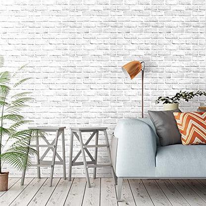White Brick Peel and Stick Wallpaper Self-Adhesive Removable Contact Paper for Dorm Room Fire Place Accent Wall Decor 17.5x118in