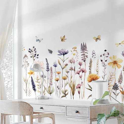 Wildflower Wall Decals Wall Decor Boho Flower Stickers, Dandelion Grass Wall Art Murals, 3D Flower Pattern Self-Adhesive Wall Stickers for Girls Bedroom Living Room Nursery Decor