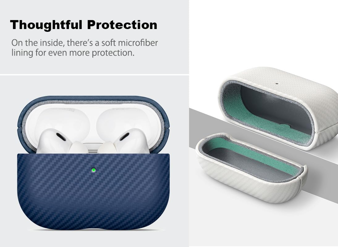 Haobobro Leather Case - for AirPods Pro 3 Case Cover - Selected Skin-Friendly Leather, with Carbon Fibre Texture, Handmade Drop Protective Hard Cover for AirPods Pro 3rd Generation Earbuds - White