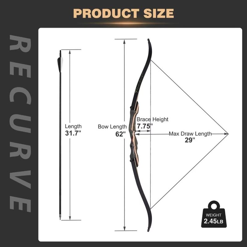 TOPARCHERY 62" Recurve Bow,Bow and Arrow Adult Archery Bow Set for Beginner or Adults