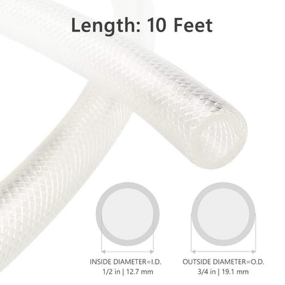 1/2" ID x 3/4" OD - 10 Ft High Pressure Braided Clear PVC Vinyl Tubing Flexible Vinyl Tube, Heavy Duty Reinforced Hose Tubing, BPA Free and Non Toxic