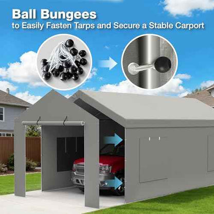 Carport Canopy Replacement Zipper Door Fits 12x20 FT Carport, Waterproof & UV Protected, Easy Assembly with Ball Bungees, Grey (Door Panel Only, 1 Pack)