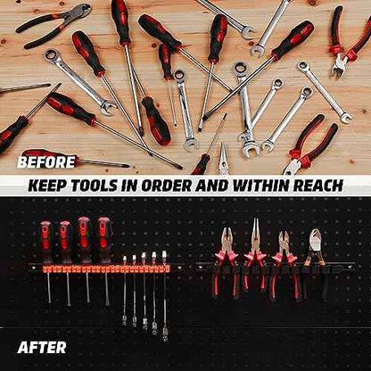 AIRTOON 10 PCS Screwdriver & Wrench Organizer, Plastic Rail Wrench Hanger with Clips, Pegboard Tool Holder, Wear Resistance Improved