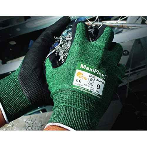 MaxiFlex 34-8743 Resistant Nitrile Coated Work Gloves with Green Knit Shell and Premium Coated Micro-Foam Grip