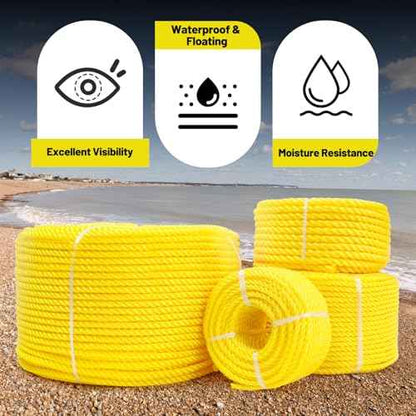Polypropylene Rope 3/8 inch 500ft, All Purpose Yellow Rope, Floating Line, Camping, Flag Pole, Indoor & Outdoor, High Visibility, Lightweight