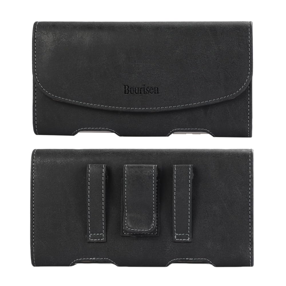 Bourisen Phone Holster Phone Pouch Phone Case Belt Clip Belt Loops Faux Leather for Man for Samsung S25 S24 S23 S22 S21 Ultra/LG/Moto (Black&Yellow, XL(7.0’’x3.5’’x0.9’’))