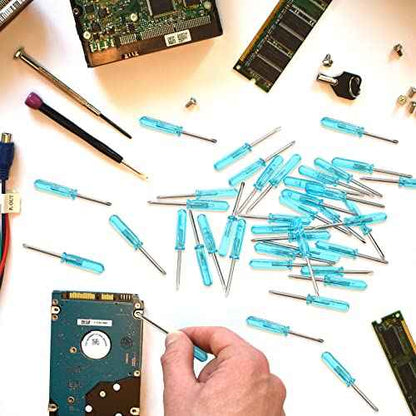 100 Pcs Pocket Screwdriver Mini Tops Tiny 2.0 mm Pocket Cross Eyeglass Screwdriver with Blue Handle for Watches Cellphone HDD Camera Laptop Repair Tool (Cross)