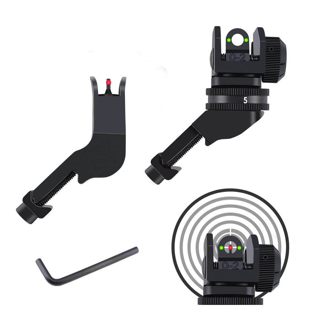 Fiber Optic 45 Degree Offset Iron Sight Set - Rapid Transition Front and Rear Backup Sights for Picatinny Rail (45 Degree Sights-Black)