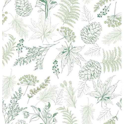 Wallpaper Peel and Stick White and Green Leaf Floral Contact Paper for Bedroom Kitchen Cabinet Drawers Renter Friendly Removable Self-Adhesive Waterproof Boho Stripe Mural Vinyl 17.3"x118"