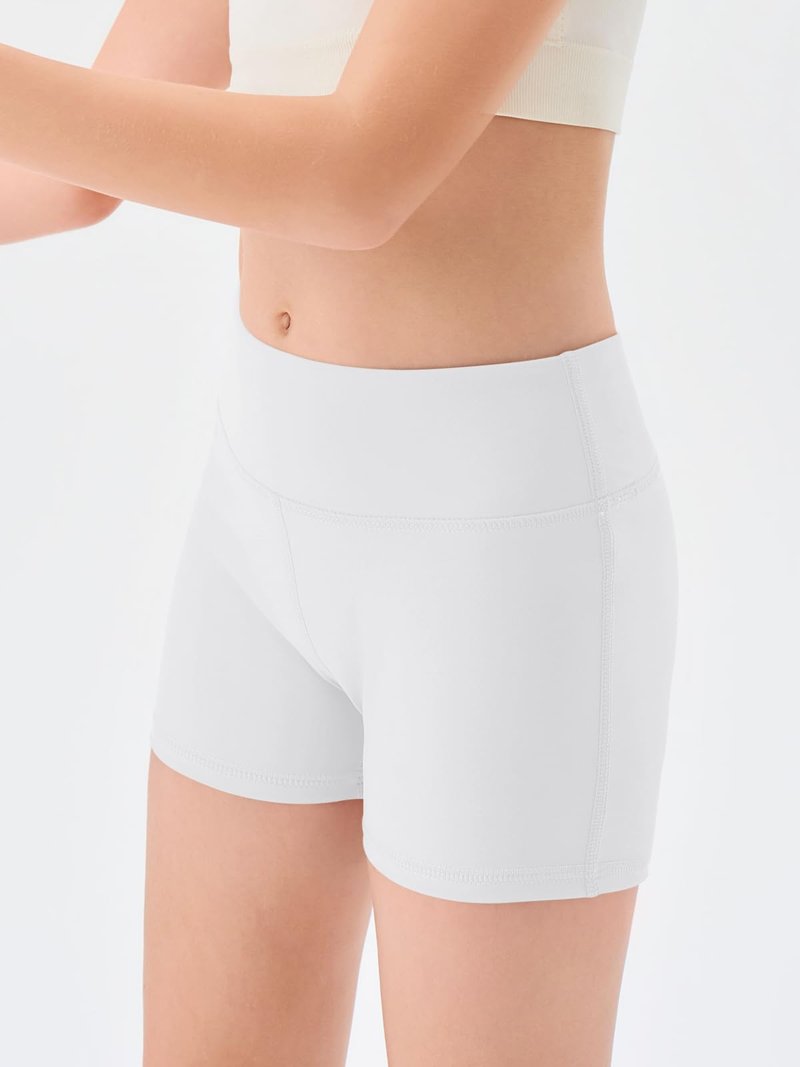 Haloumoning Girls Athletic Shorts Kids High Waisted Yoga Dance Biker Shorts Comfy Gymnastics Shorts 5-14Y White