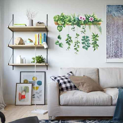 Green Plant Leaves Wall Stickers Decor Hanging Flower Vine Wall Decals Peel and Stick DIY Removable Tropical Nature Wall Art for Living Room Bedroom Kitchen Classroom Office