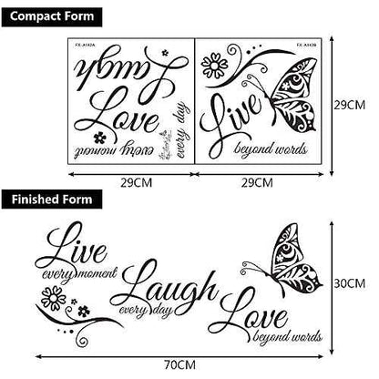 2 Pack Family Inspirational Wall Stickers Quotes Words Design Vinyl Decal Quote,Live Every Moment,Laugh Every Day,Love Beyond Words, Wall Sticker Motivational Wall Decals
