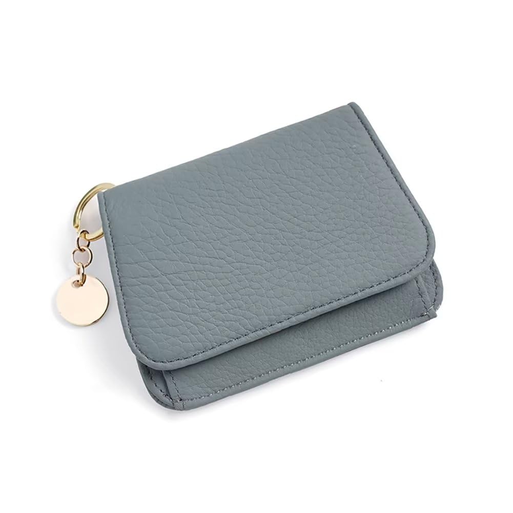Mudono Small Wallet for Women RFID Blocking Genuine Leather Card Case Slim Tri-Fold Wallet with Zipper Pocket and Keychain