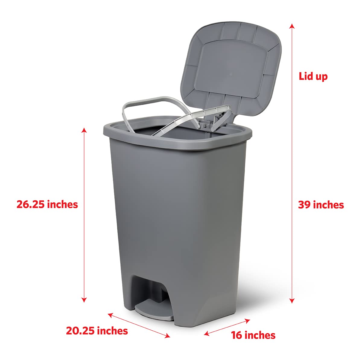 Glad Premium 20 Gallon Trash Can - Plastic Kitchen Waste Bin with Odor Protection of Lid, Stainless Steel Step On Foot Pedal and Garbage Bag Rings, Black