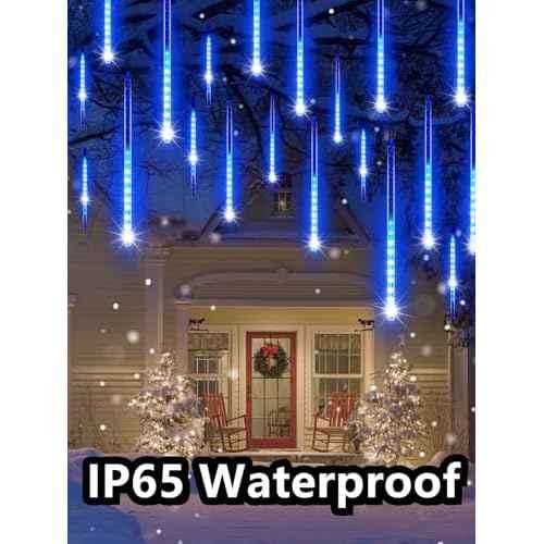 Minetom Solar Meteor Shower Lights 20 Tubes 16 Inch 720 LED Solar Christmas Lights Outdoor Waterproof, Snow Cascading String Lights for Outside Christmas Halloween House Tree Decoration, Blue