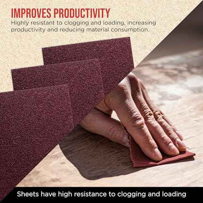 Premium 1/4 Sheet Size Red Sanding Sheets, 50 Sheet Variety Pack, Grits 40, 80, 100, 120, 180, 220, 320, 400, 600, 800 - Hook & Loop Backing Sandpaper - Palm Sanders, Sanding Blocks