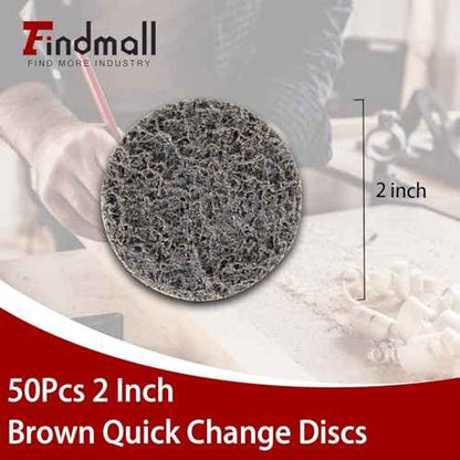 findmall 50Pcs 2 Inch Brown Quick Change Surface Prep Conditioning Discs, Coarse Grit for Cleaning, Finishing and Deburring on All Metals