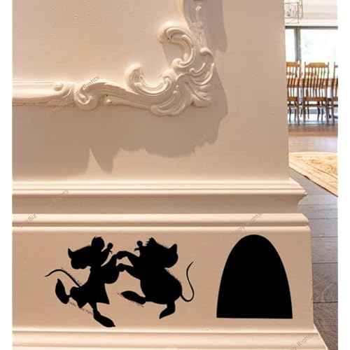 FnkBiz Jaq and Gus Wall Decal Mouse Hole Baseboard Sticker Mouse Hole Wall Decal 7 x 3 | Black | Set of 02 Decals
