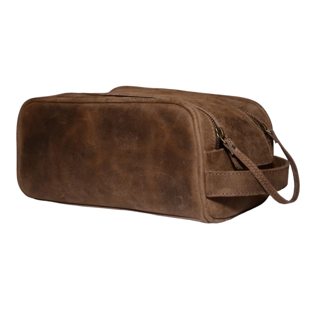MILITARIA STUFFS Premium Buffalo Leather Unisex Toiletry Bag/Leather Travel Kit