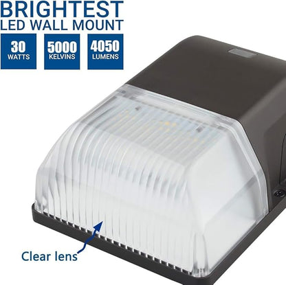 dephen 30W LED Wall Pack with Photocell, Dusk to Dawn Outdoor Lighting 5000K, 4050Lm Mini Wallpack Light, AC100-277Vac IP65 Exterior Security Lamp (UL-Listed)