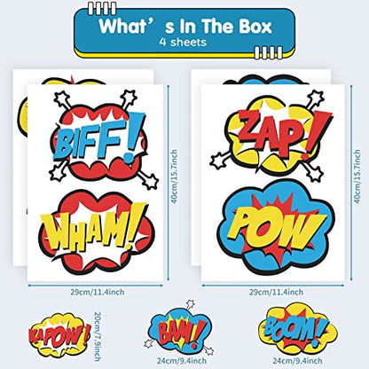 Superhero Wall Decals Peel and Stick Comic Book Sound Effects Stickers Superhero Boom Pow Vinyl Stickers Wall Art Decor