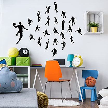 Removable Basketball Player Wall Decal DIY Sports Player Silhouette Wall Stickers Peel and Stick Jumpman Decal Sticker for Kids Room Boys Bedroom Playroom Wall Decor