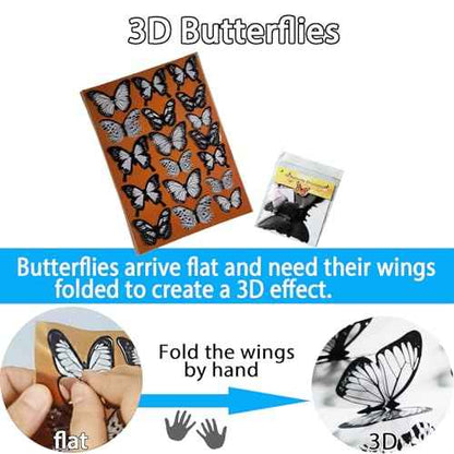 Ewong 3D Butterfly Wall Decor - 66Pcs Black Butterfly Decoration Party Cake Decorations - Removable Waterproof Wall Decal Birthday Home Room Decor Bathroom Bedroom Sticker & Murals