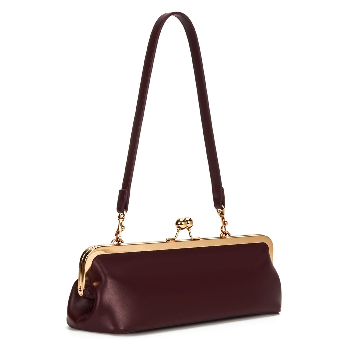 CATSEA Women's Kiss Lock Shoulder Bag, Classic Small PU Purse with Gold Tone Frame, Underarm Bag for Party, Date, Evening (Red)