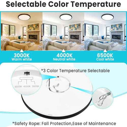 libtit 12 inch Flush Mount LED Ceiling Light Fixture, 3000K 4000K 6500K Adjustable, 28W 3200lm Oil Rubbed Bronze Round Lighting Fixtures for Bathroom Shower Hallway Kitchen, 2 Pack