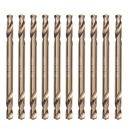 1/8" Cobalt Drill Bits(10PCS), M35 HSSCO High Speed Steel Double Ends Stubby Body Twist Drill Bit Set for Hardened Metal, Stainless Steel, Cast Iron, Plastic and Wood