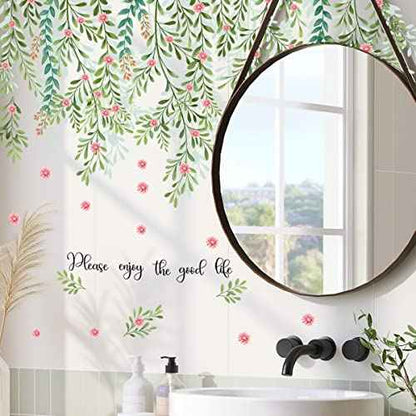 Runtoo Hanging Vine Flower Wall Decals Green Plant Leaves Wall Stickers for Bedroom Living Room Wall Art Decor