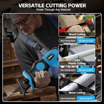 20V Cordless Reciprocating Saw, Brushless Electric Saw with 2 x 2.0Ah Batteries and 6 Blades,Tool-Free Blade Change, Portable Power Reciprocating Saw for Cutting Wood, Metal, PVC