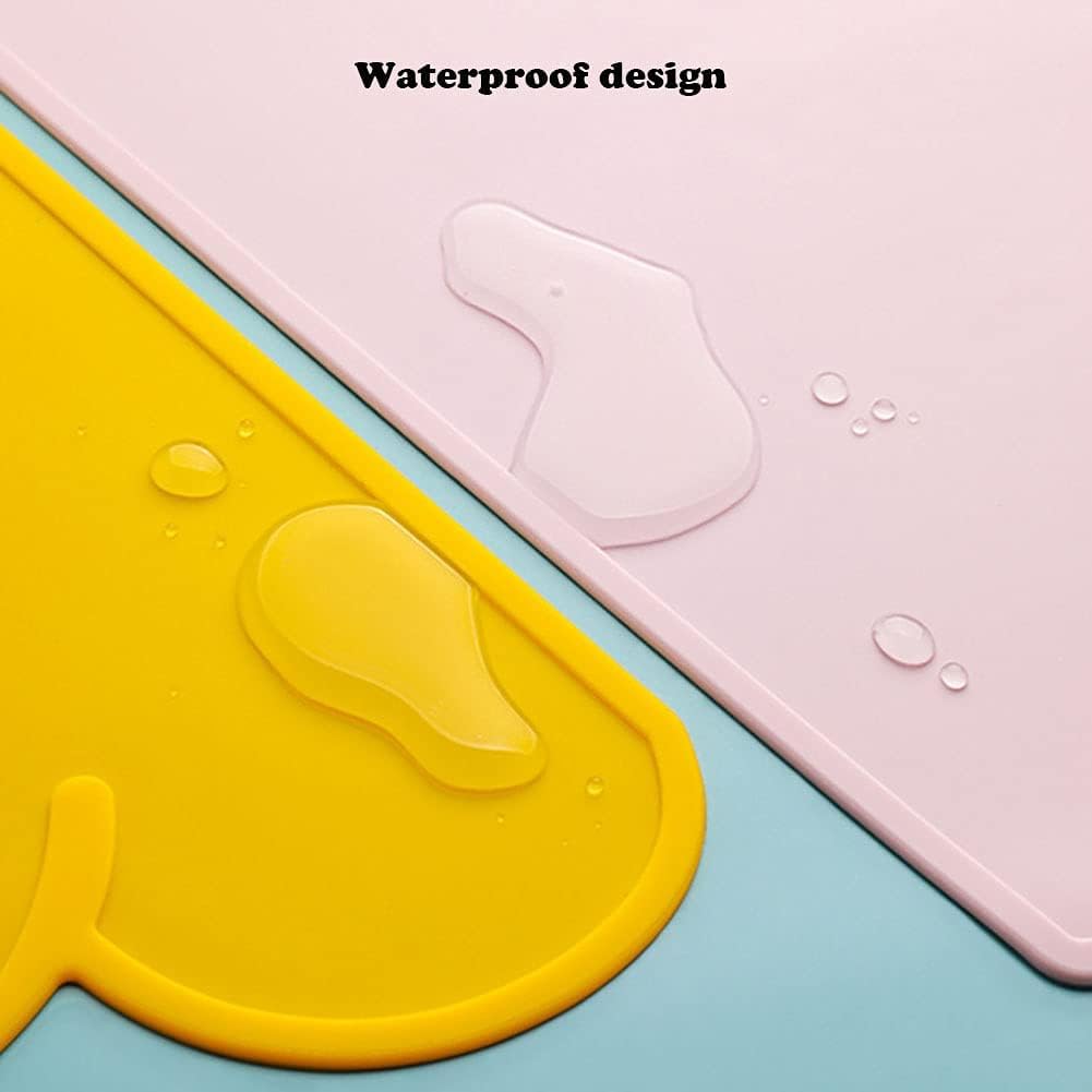 Love Dream Silicone Pet Feeding Food Mat with Raised Edge, Anti-Slip Waterproof Pet Bowl Mat Placemat for Dog and Cat (White)