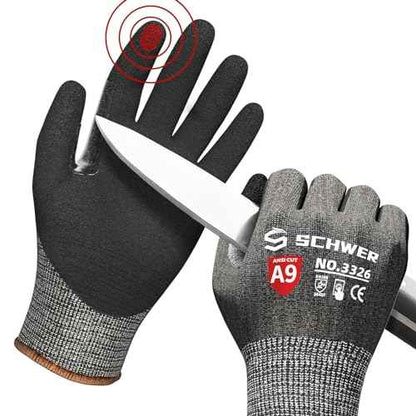 Schwer ProGuard Highest Level Cut Resistant Work Gloves PR3326 for Extreme Protection£¬ANSI A9 Cut Gloves with Reinforced Thumb, Non Slip, Non PFAS, Durable, Touch-screen, Black 2 Pairs£¨L£©