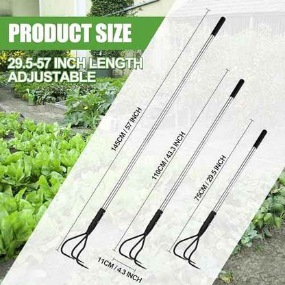 3-Tine Long Handle Tiller, Garden Cultivator with 55"-15.5" Adjustable Handle, for Loosening Soil, Tilling, Weeding and Fertilizing, Suitable for Elderly and Women