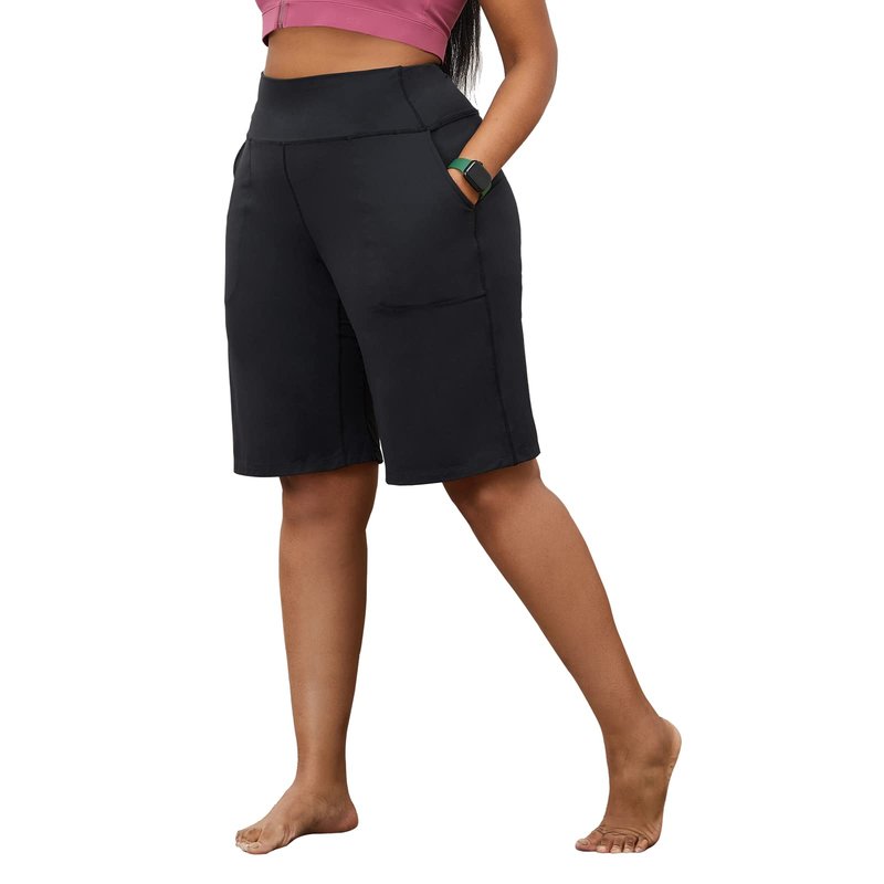 YOHOYOHA Plus Size Women's Bermuda Yoga Shorts - Workout Running Athletic Bike Gym Shorts Long High Waist XL